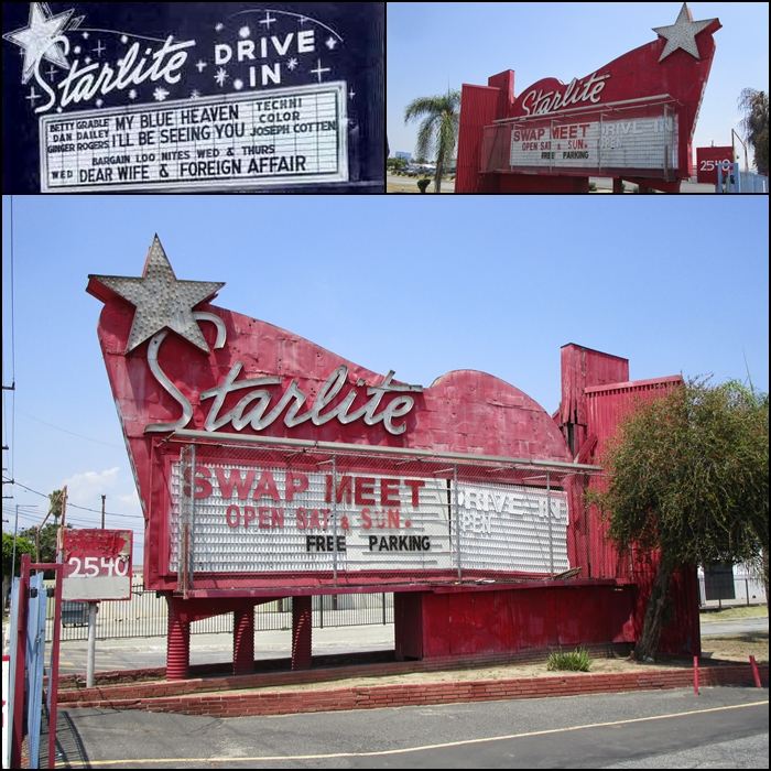 The Starlite Drive-In sign in 1950 and then today in 2015